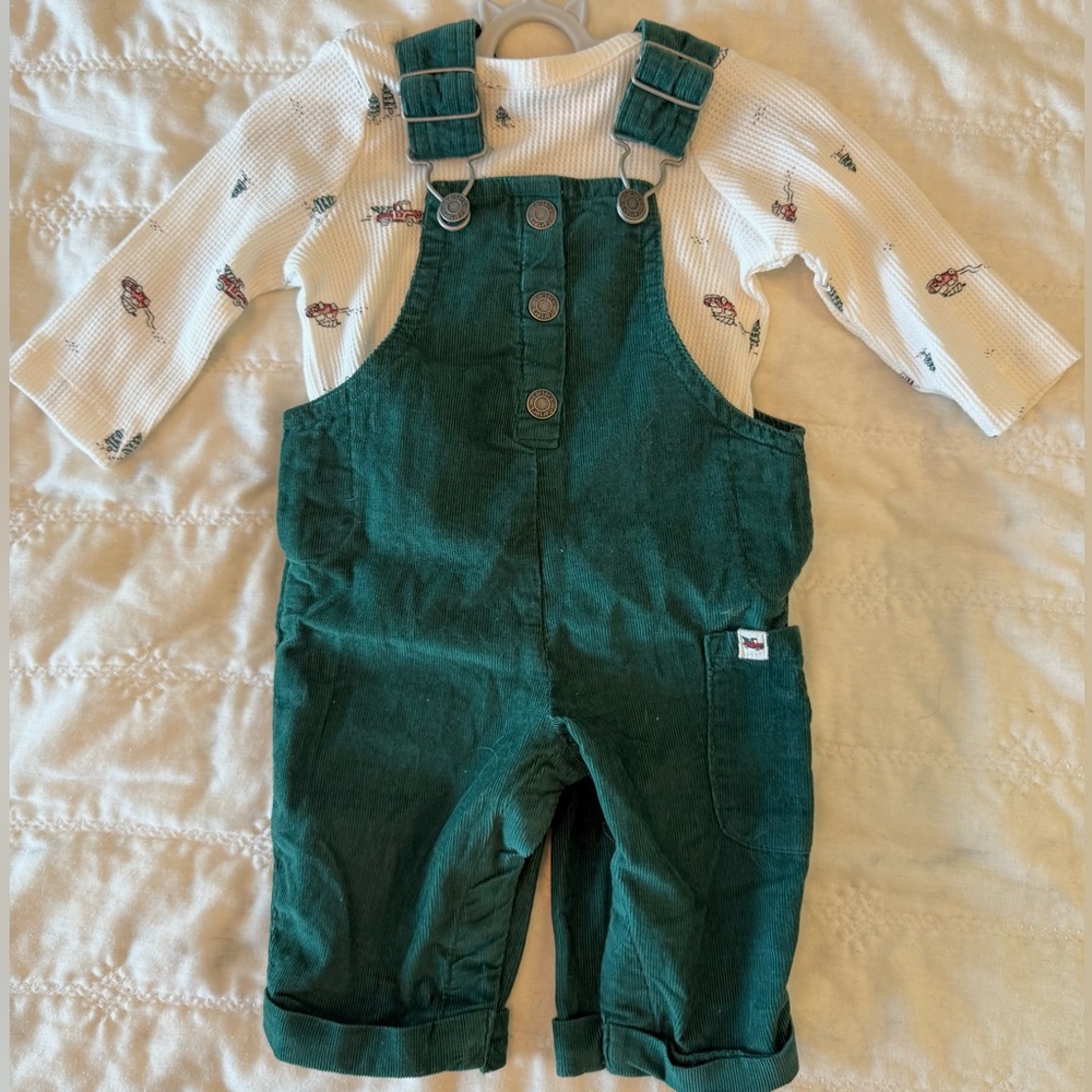 NWOT Green Holiday Corduroy Overall and Shirt Set